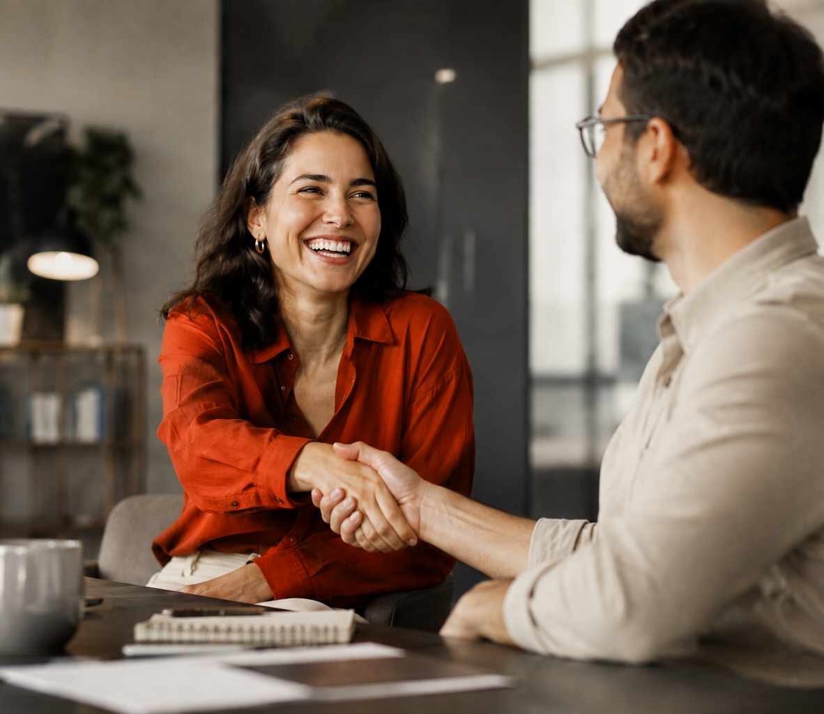 A Ventra advisor shaking hands with a business owner
